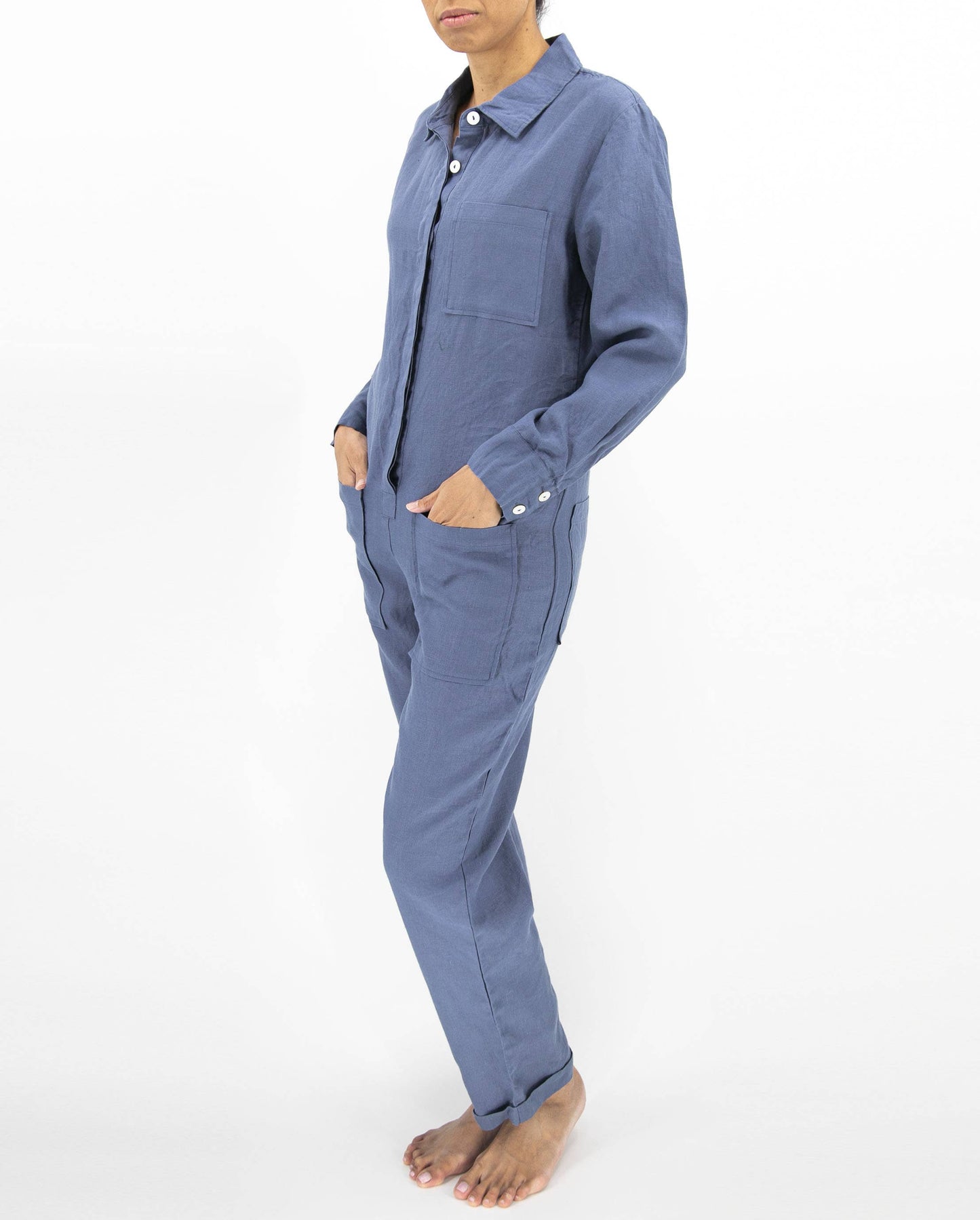 Sunday Morning - Isabelle Linen Jumpsuit: Charcoal / Medium
