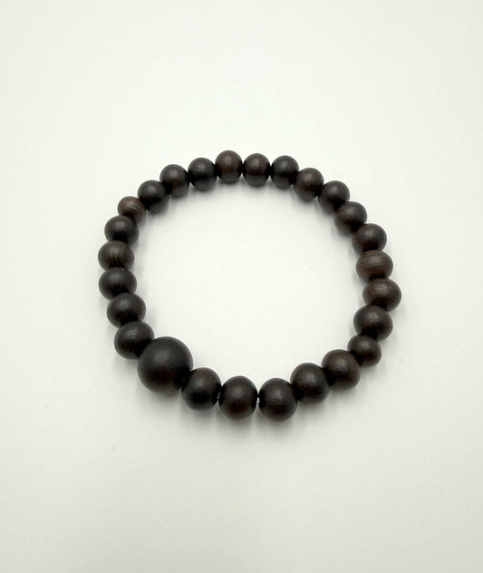 Striped Ebony Matte Black Bead Bracelet 7mm