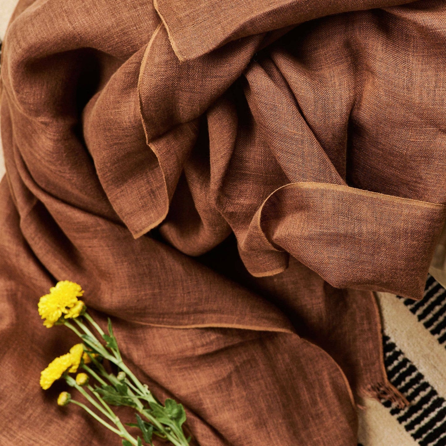 Coco Brown Soft Handwoven Modern Artisanal Linen Blend Scarf: Coco