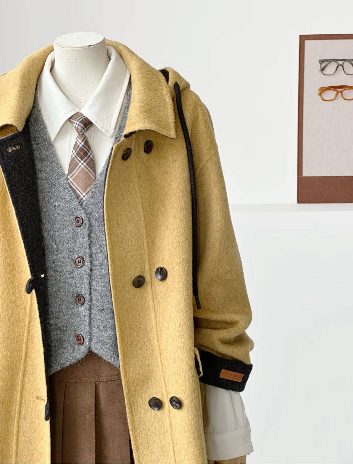 Loom & Line - Clara Mid-Length Two-tone Hooded Jacket - Mustard: One Size