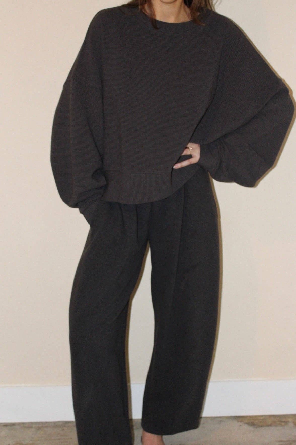 Marley Rippled Cotton Cropped Sweatshirt: Ecru or Onyx