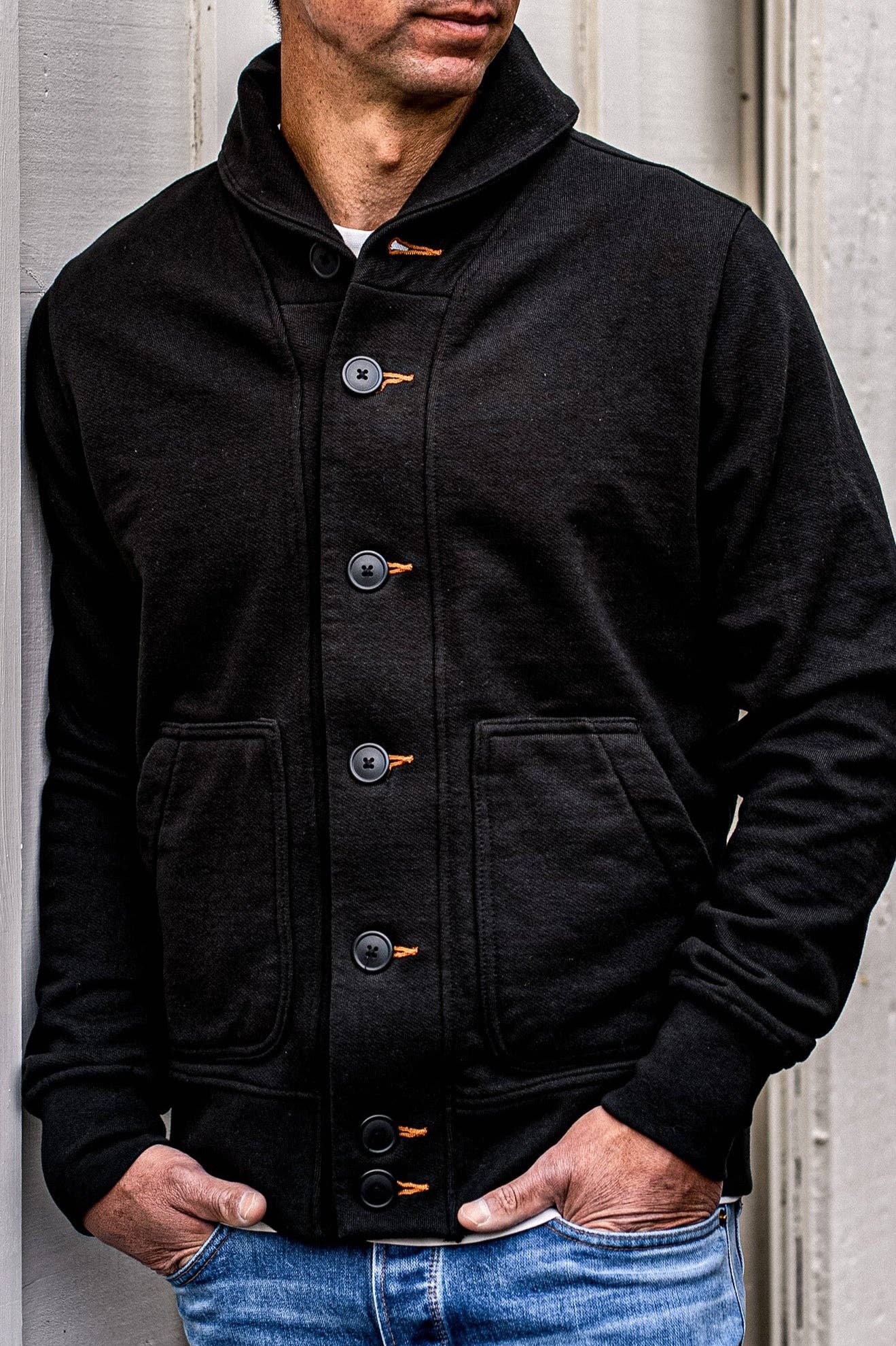 WiesMade - Men | Bodega Cardigan | 14oz 100% Cotton French Terry - Basalt: Basalt / L