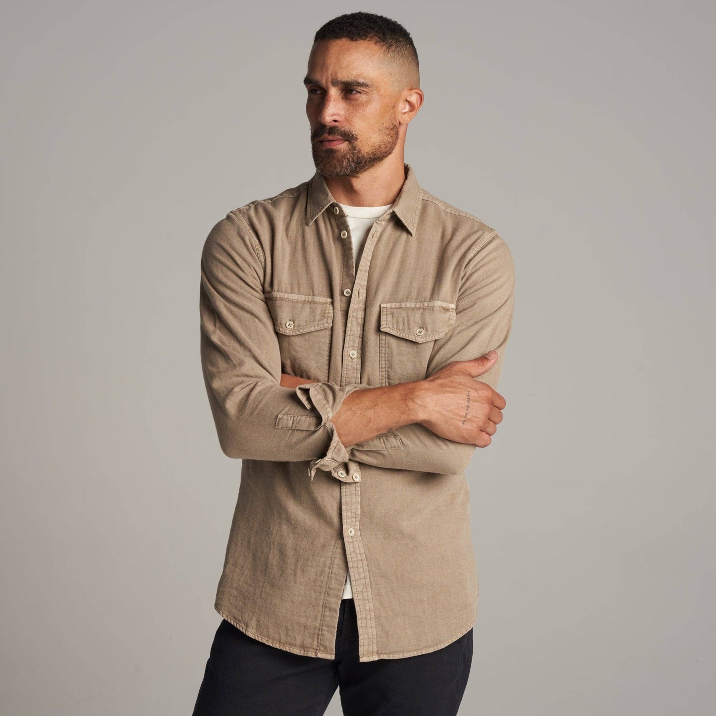 Rowan - Leeds Double Layer Cotton Gauze Shirt: Stone / M / MWTP0010