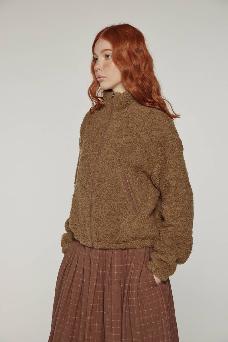 Amente - Wool high-neck bomber jacket: Olive / Solid / M/L