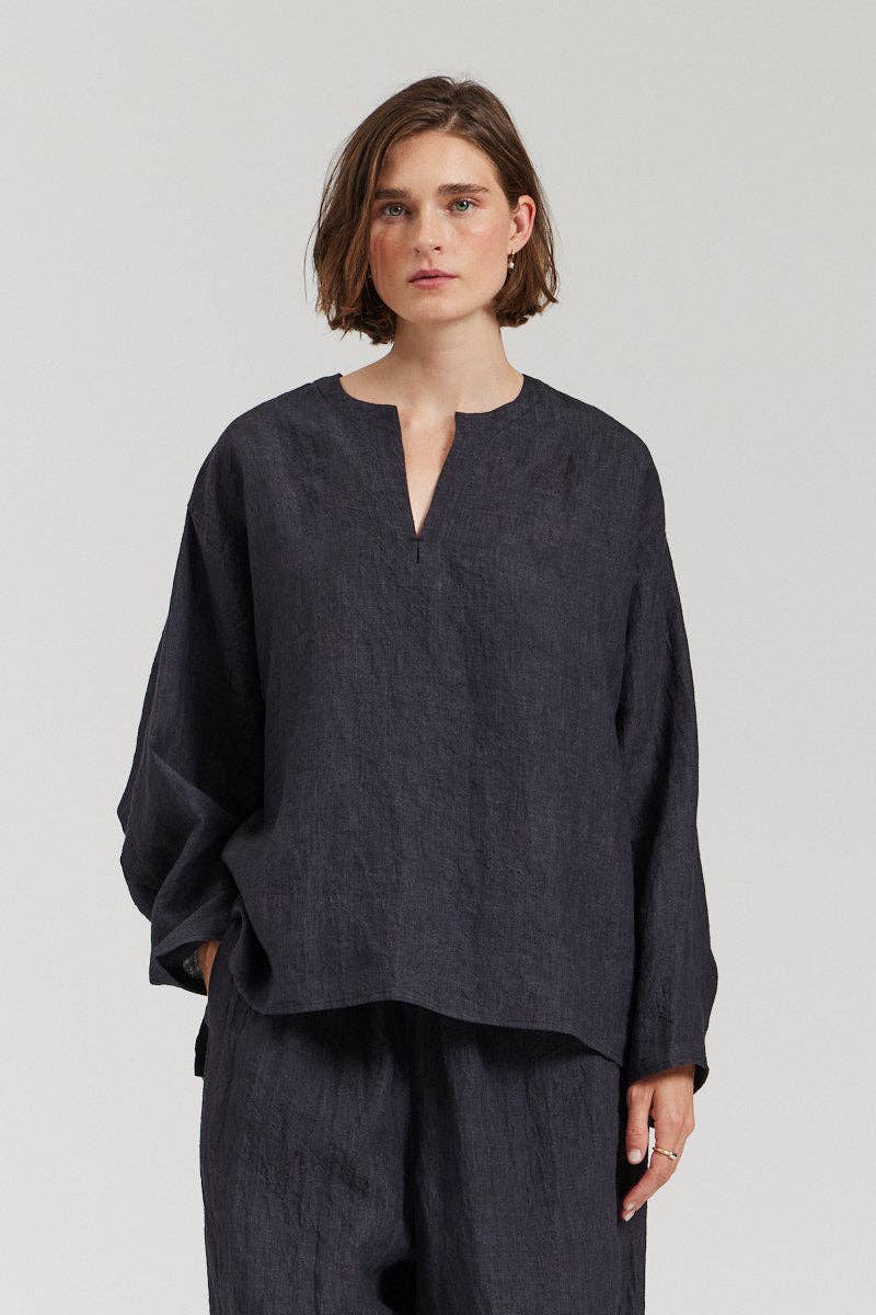 Lennon Linen Top: Storm / Small/Medium