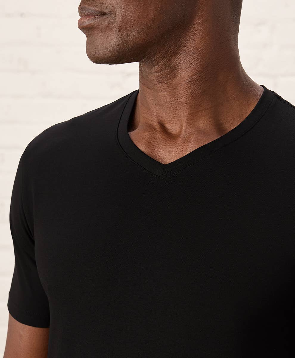 Pact - Men's Luxe Stretch Jersey Slim V-Neck Tee: Black / X-Large