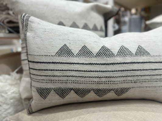 Kora White Small Handwoven Cotton Lumbar Pillow With Feather Fill