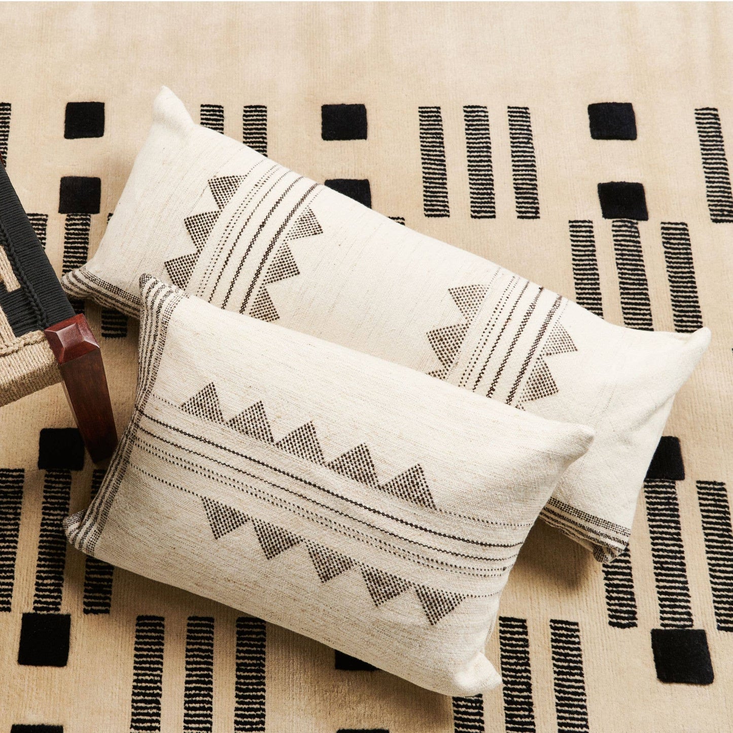 Kora White Small Handwoven Cotton Lumbar Pillow With Feather Fill