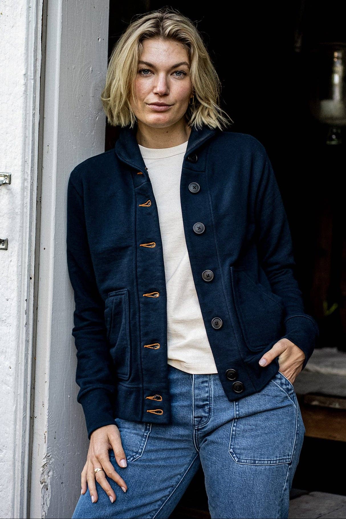 WiesMade - Women | Bodega Cardigan | 14oz 100% Cotton French Terry - Navy: Navy / M