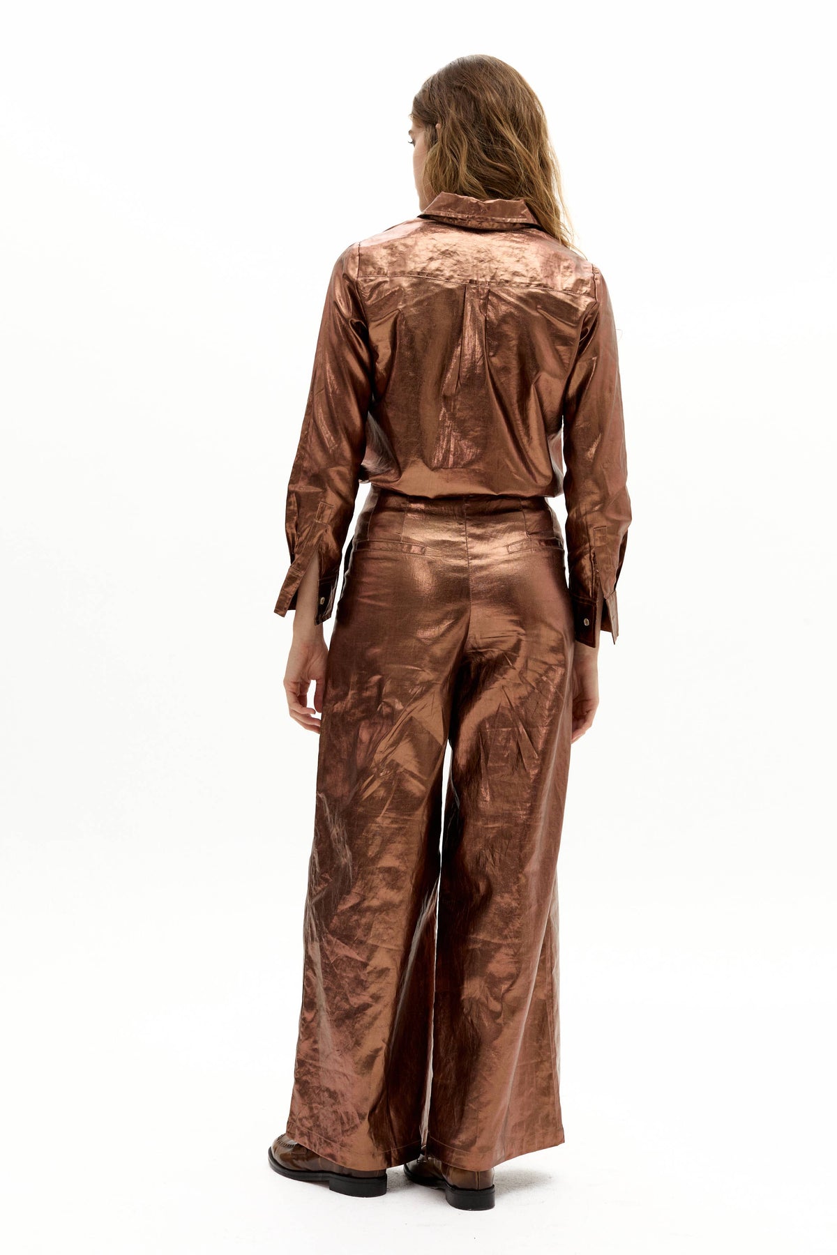 San Marino Metallic Linen Shirt - Chocolate