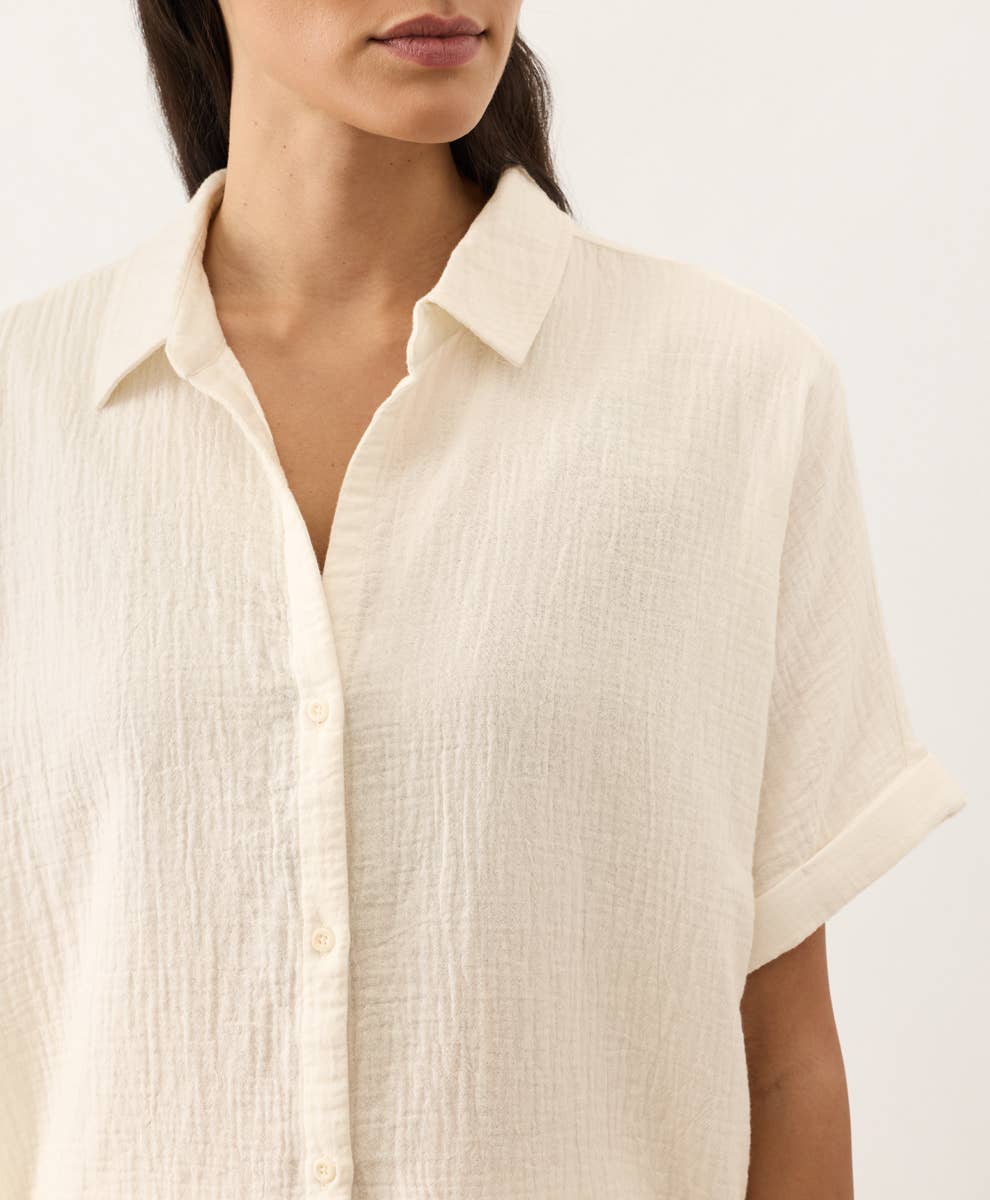 Pact - Women's Coastal Double Gauze Relaxed Shirt: Cream / Large