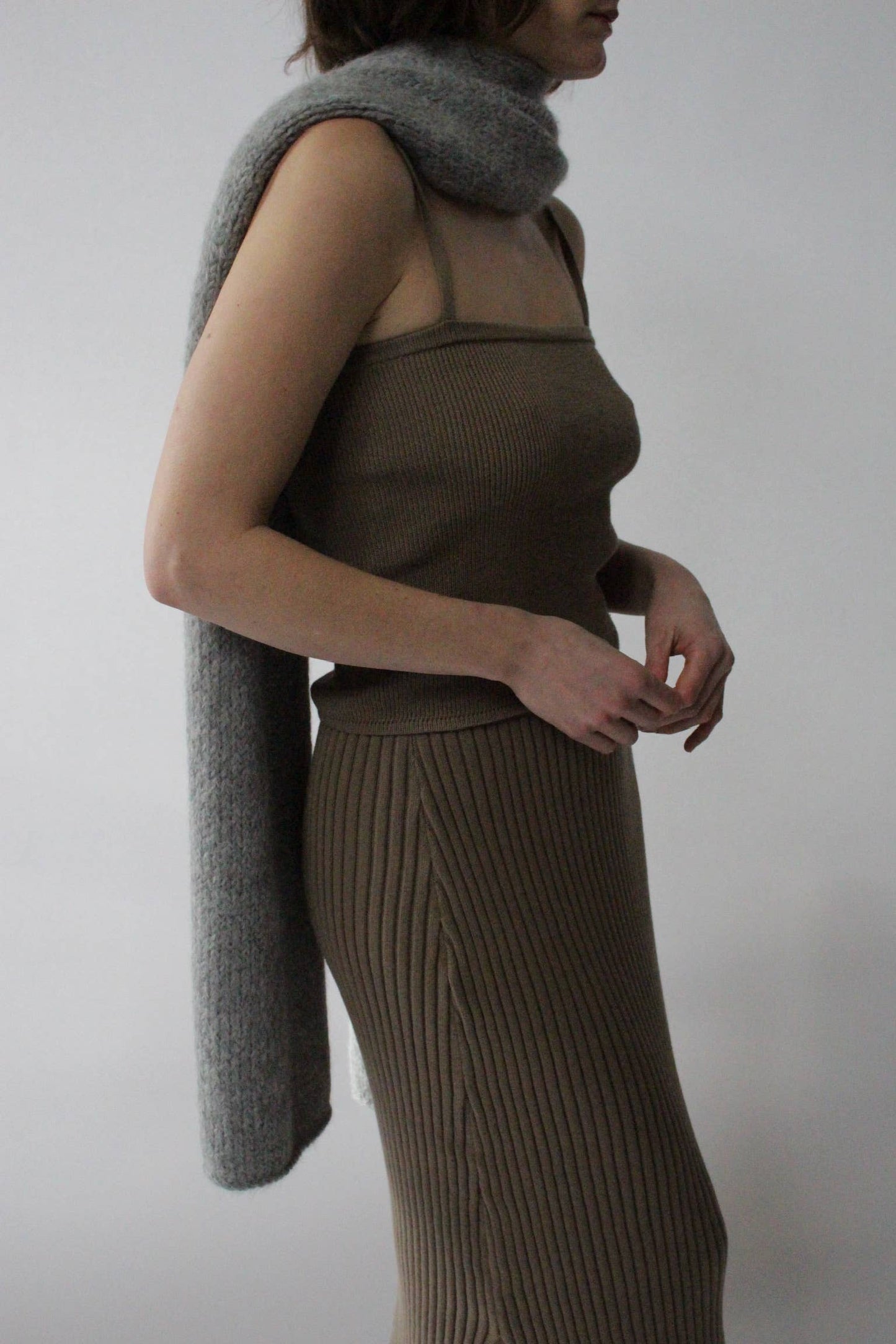 Na Nin - PRE-ORDER: Ralphie Knitted Suri Alpaca Blanket Scarf: Jute / O/S