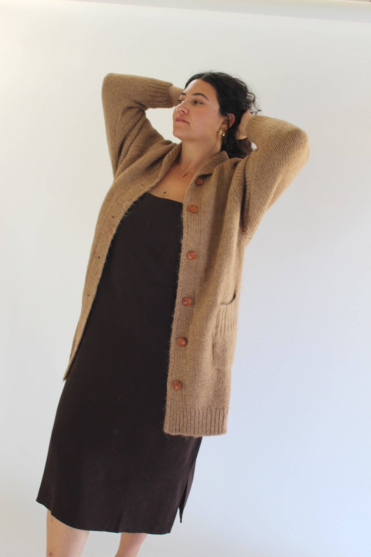 Na Nin - Martie Knitted Suri Alpaca Coat: Jute / O/S