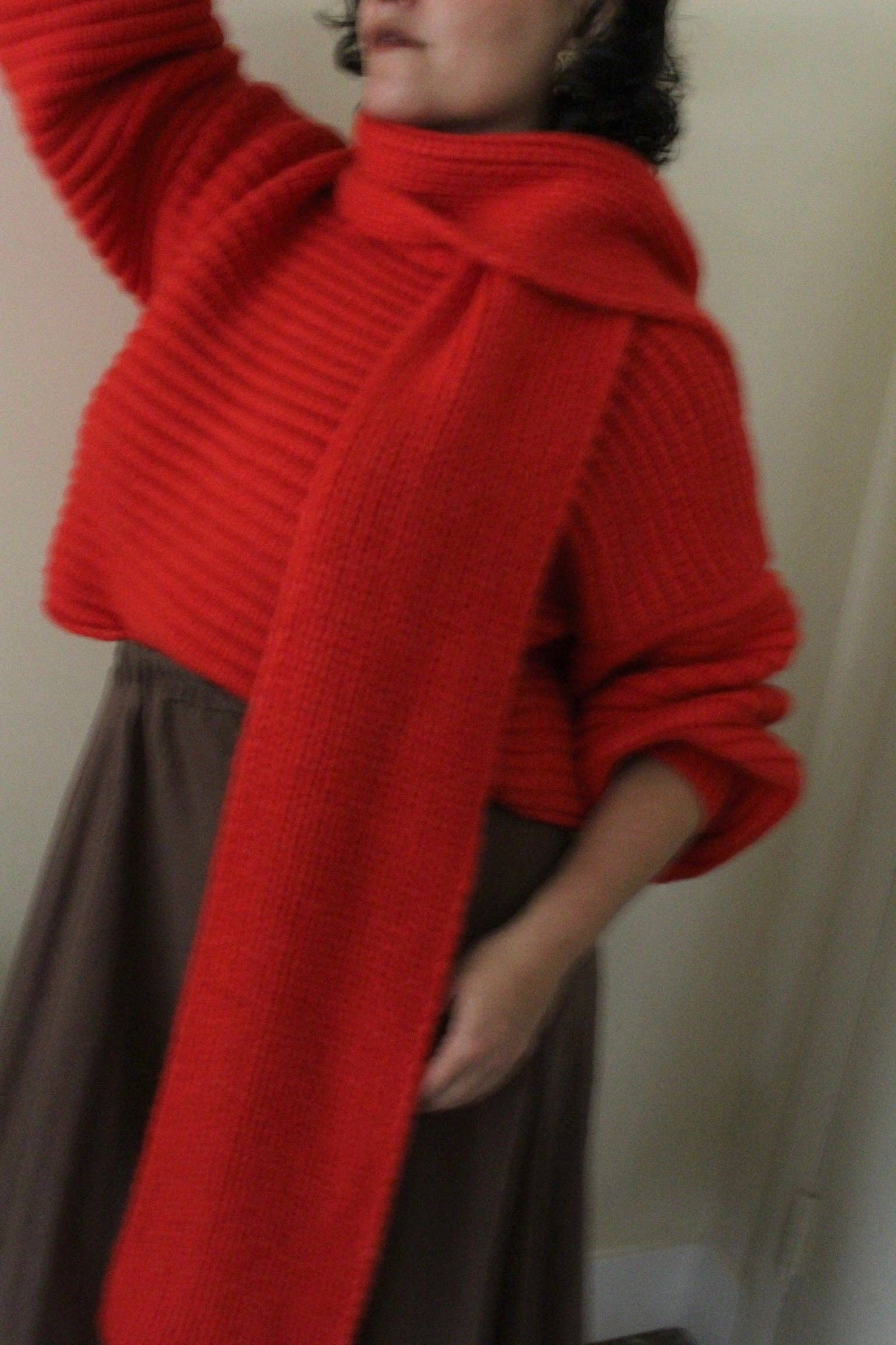 Na Nin - Romy Knitted Alpaca Balloon Sleeve Sweater: Tomato / O/S