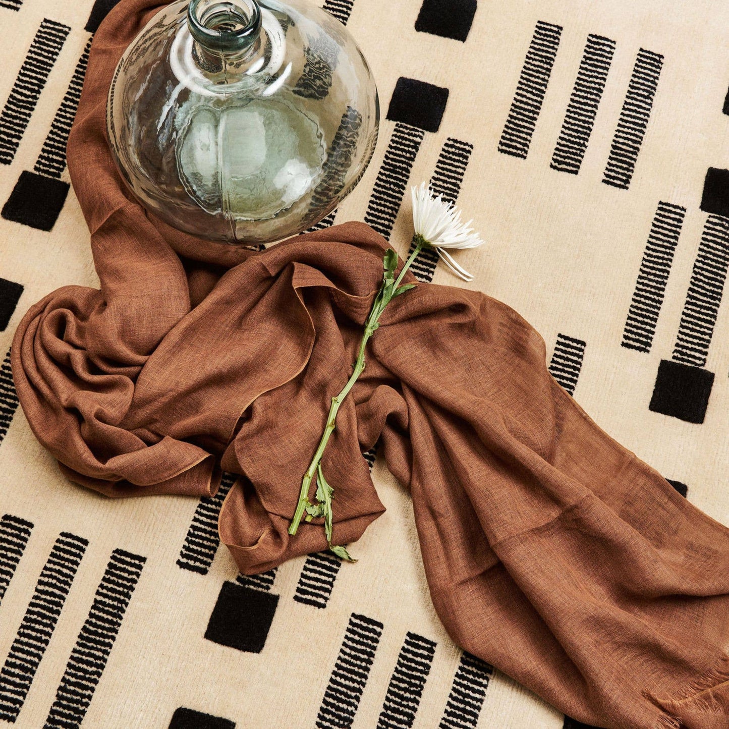 Coco Brown Soft Handwoven Modern Artisanal Linen Blend Scarf: Coco
