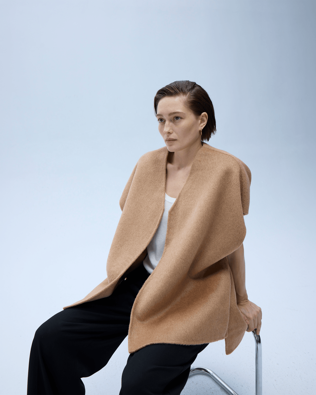 Wool & Camel Hair Drape Vest | Honey Birch