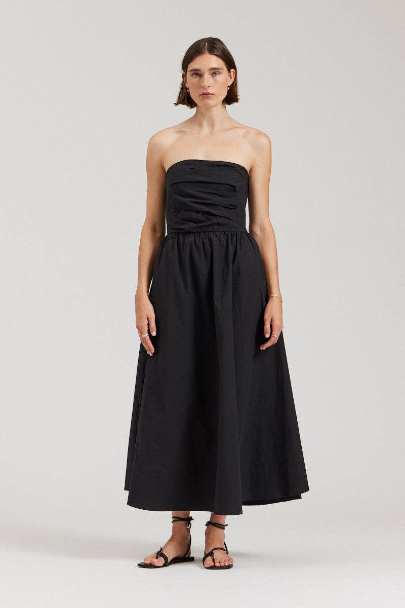 Belen Strapless Cotton Poplin Dress: Black / Small