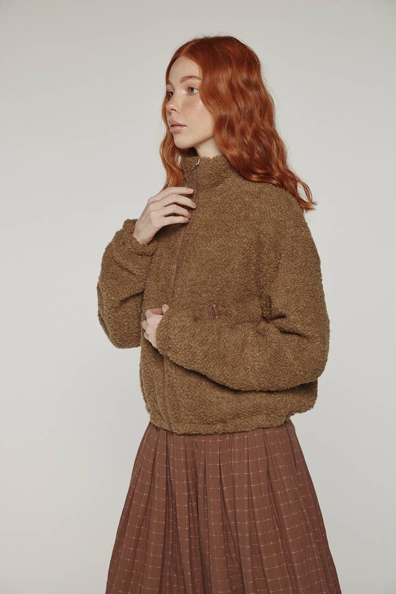 Amente - Wool high-neck bomber jacket: Olive / Solid / XS/S