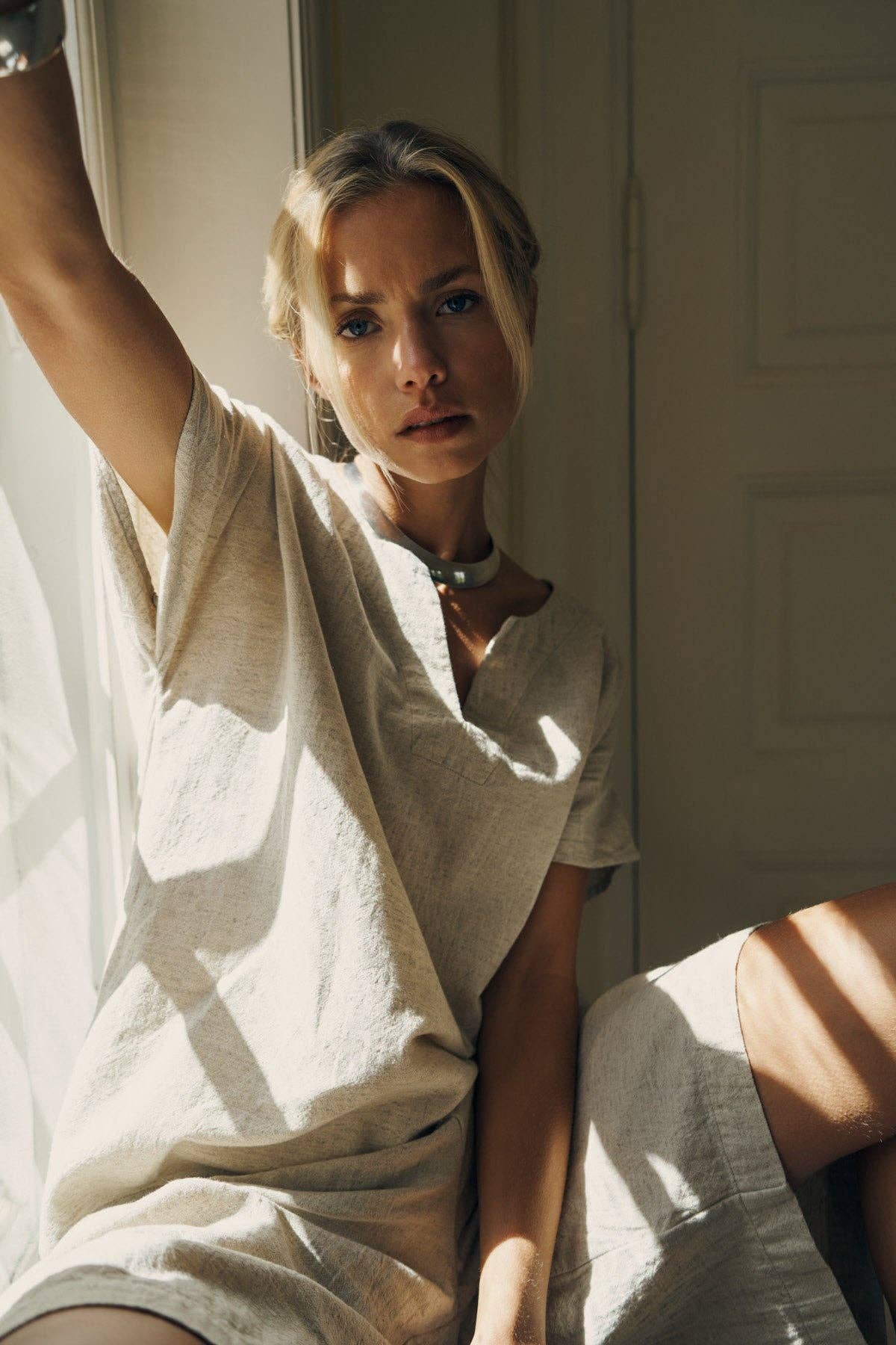 CARE BY ME - CECILIE V-TOP: Nature/ White stripe / S
