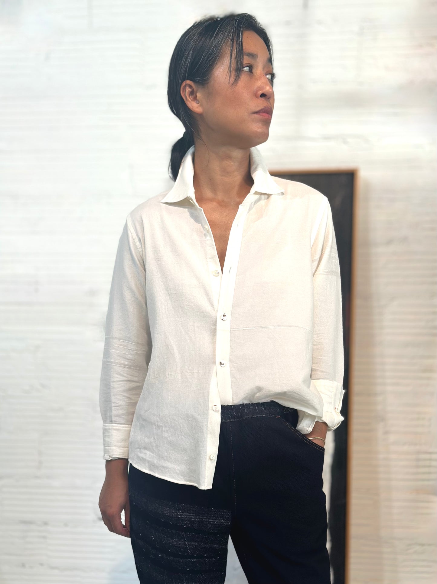 Button Down Shirt -Long Sleeve in Organic Cotton by Tamaki-Niime