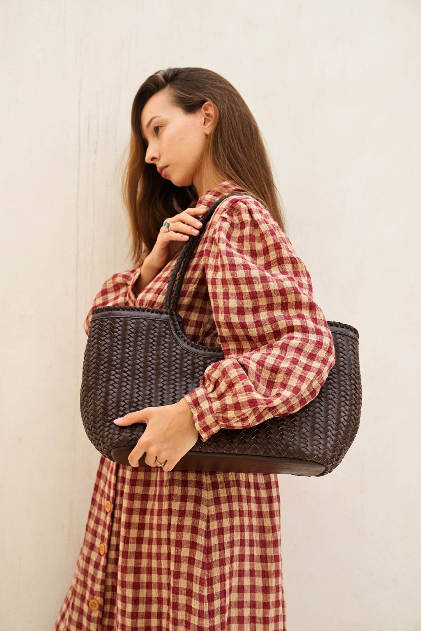 Pink Haley - Jolene Handwoven Leather Tote : Black