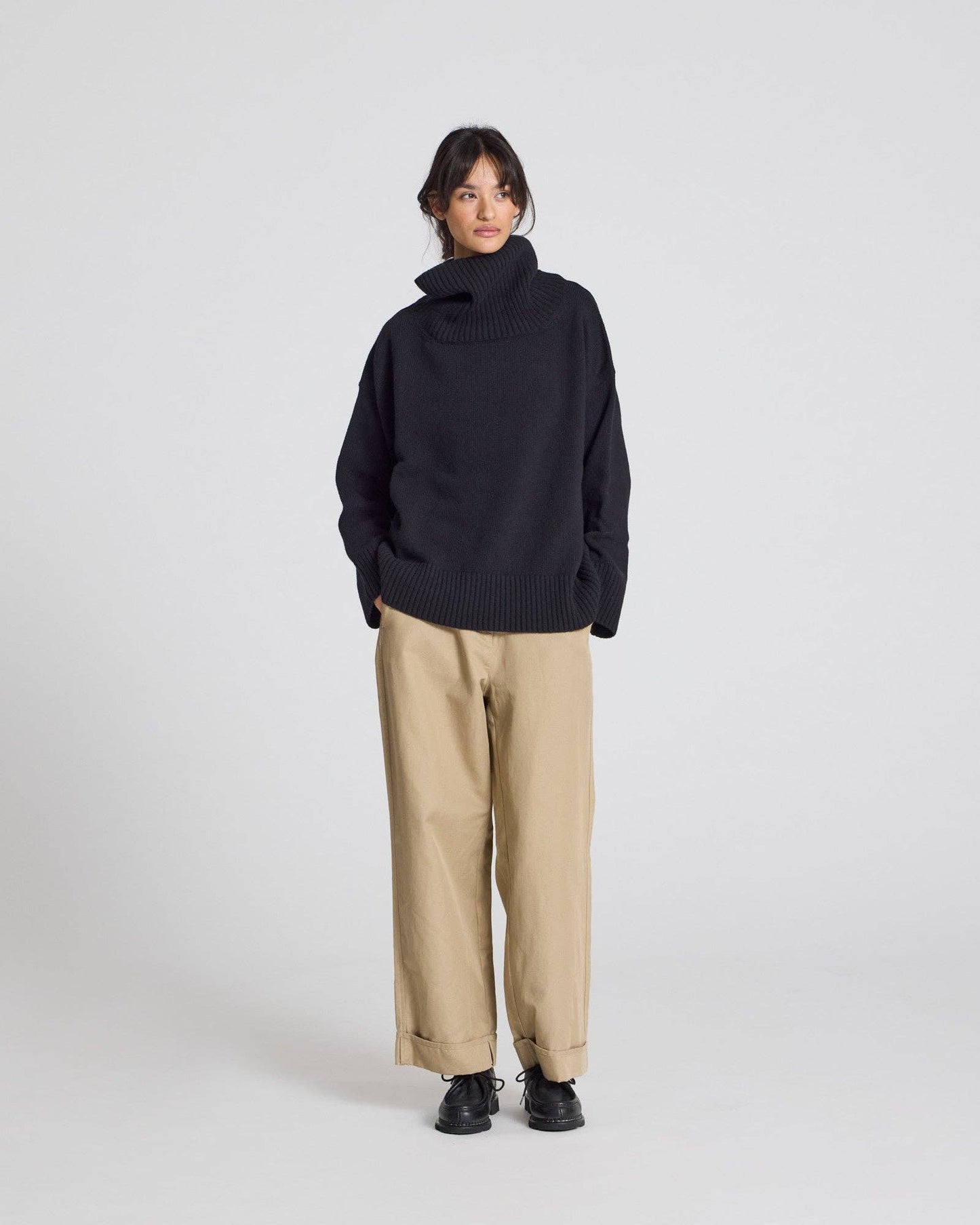 Vera Lambswool RElaxed Mock Sweater- Black: S
