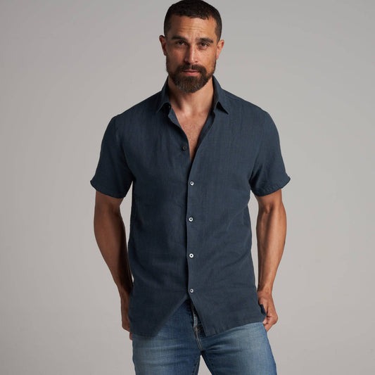 Rowan - Lyons Short Sleeve Linen Shirt: Seaport / M / MWTP0014