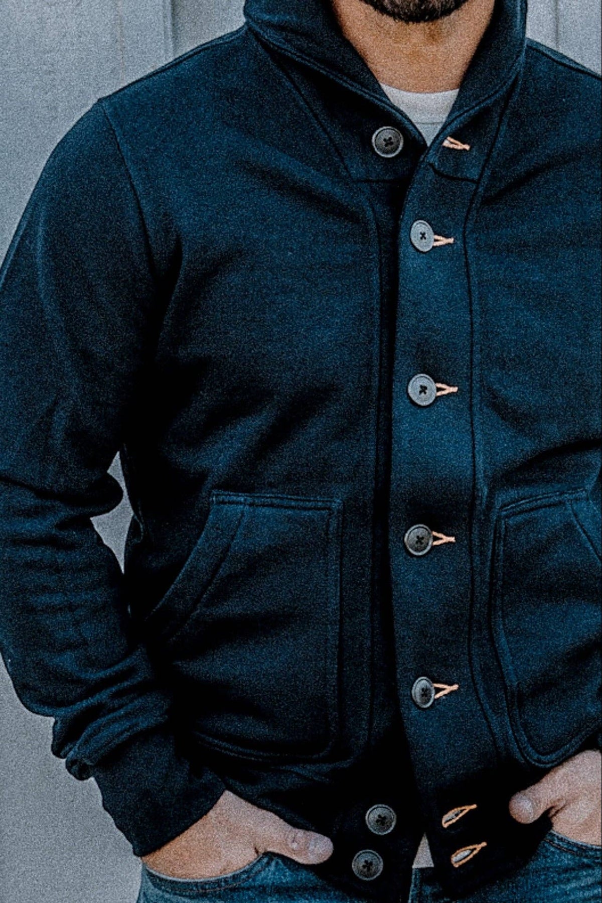 Men | Bodega Cardigan | 14oz 100% Cotton French Terry - Navy