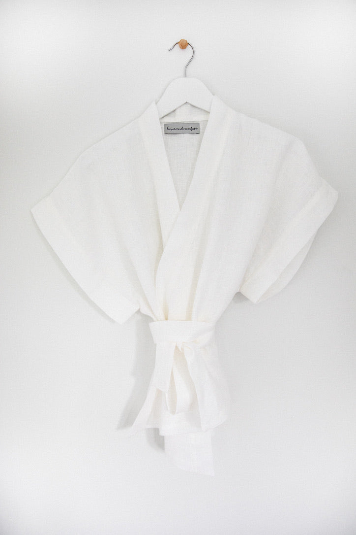 Eiko Kimono Wrap Top in White Linen