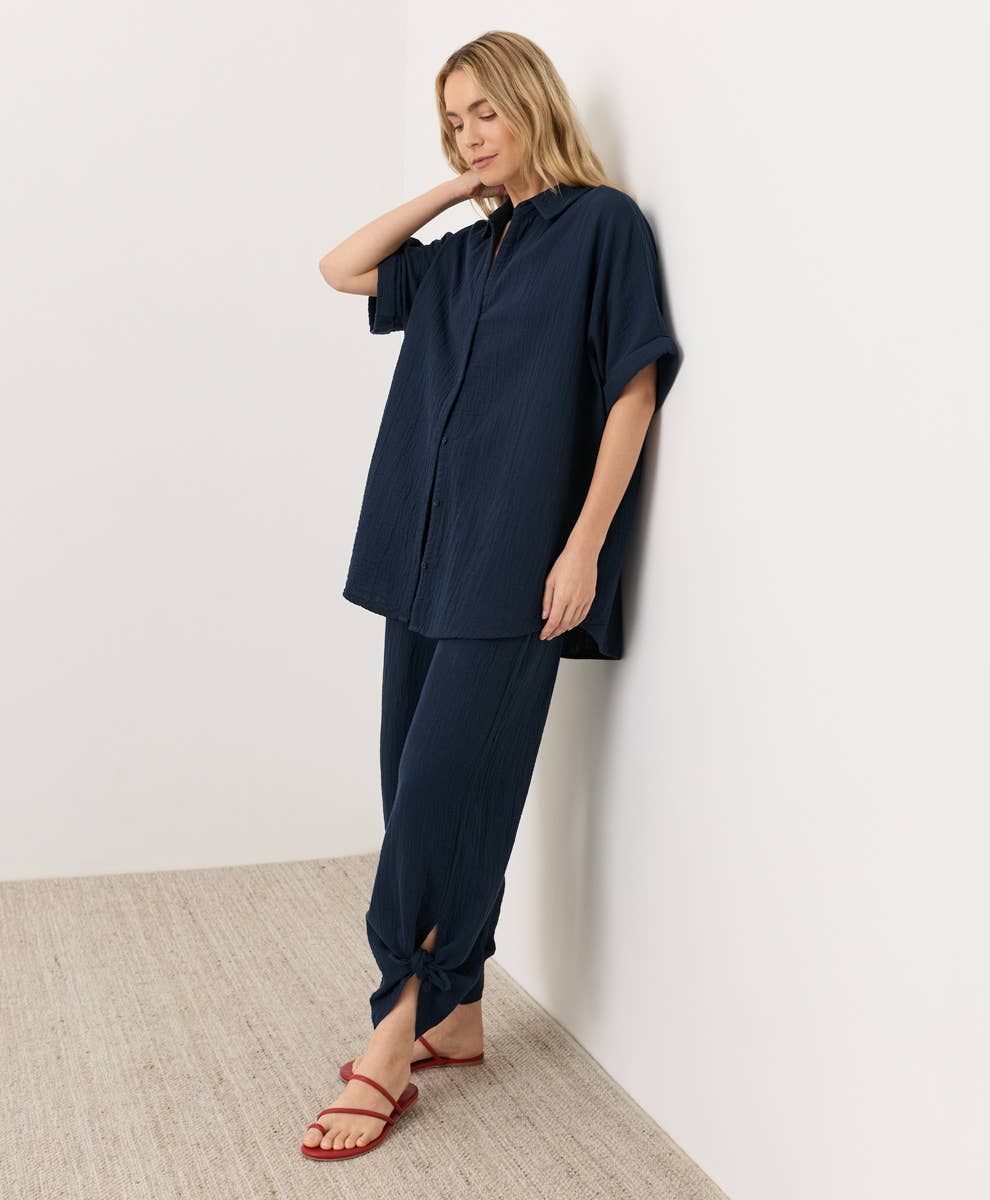 Pact - Women's Coastal Double Gauze Split Hem Pant: Navy / Medium