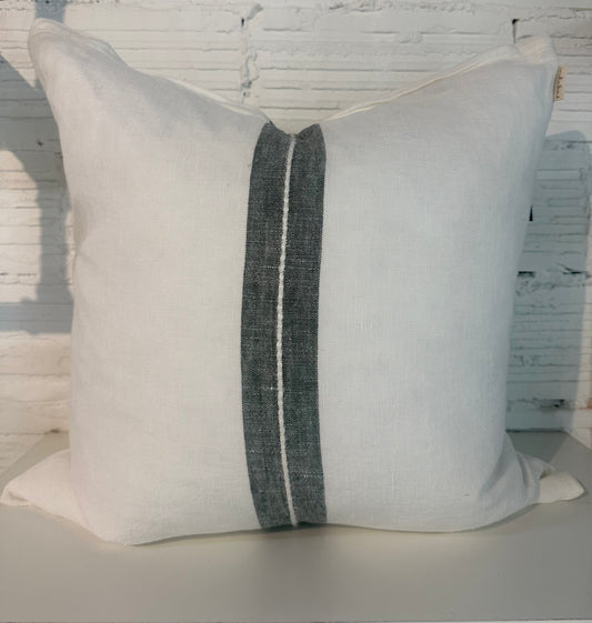 Emmett Linen Stripe Pillow in Chalk White