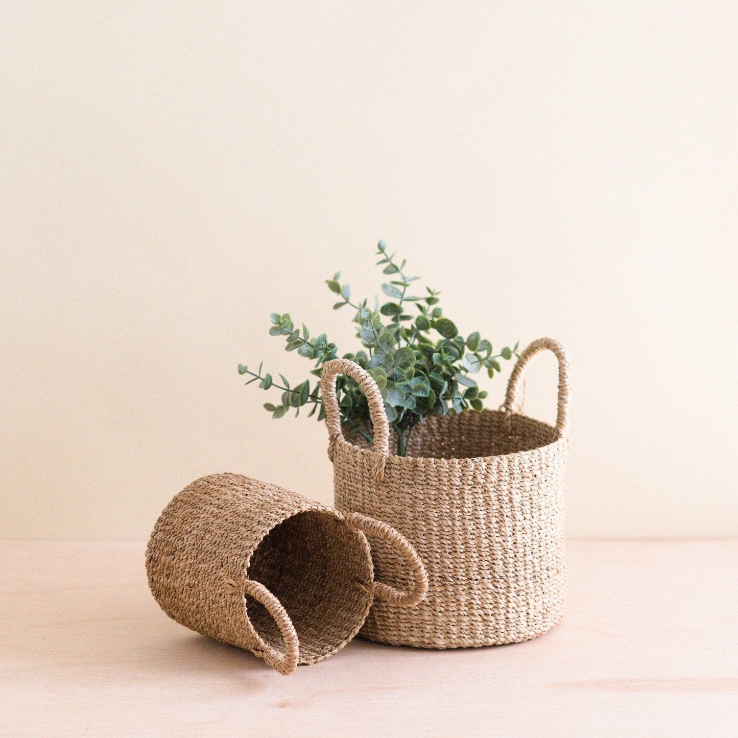 LIKHÂ - Natural Tabletop Mini Basket with Handle Set of 2 - Weave Baskets | LIKHÂ