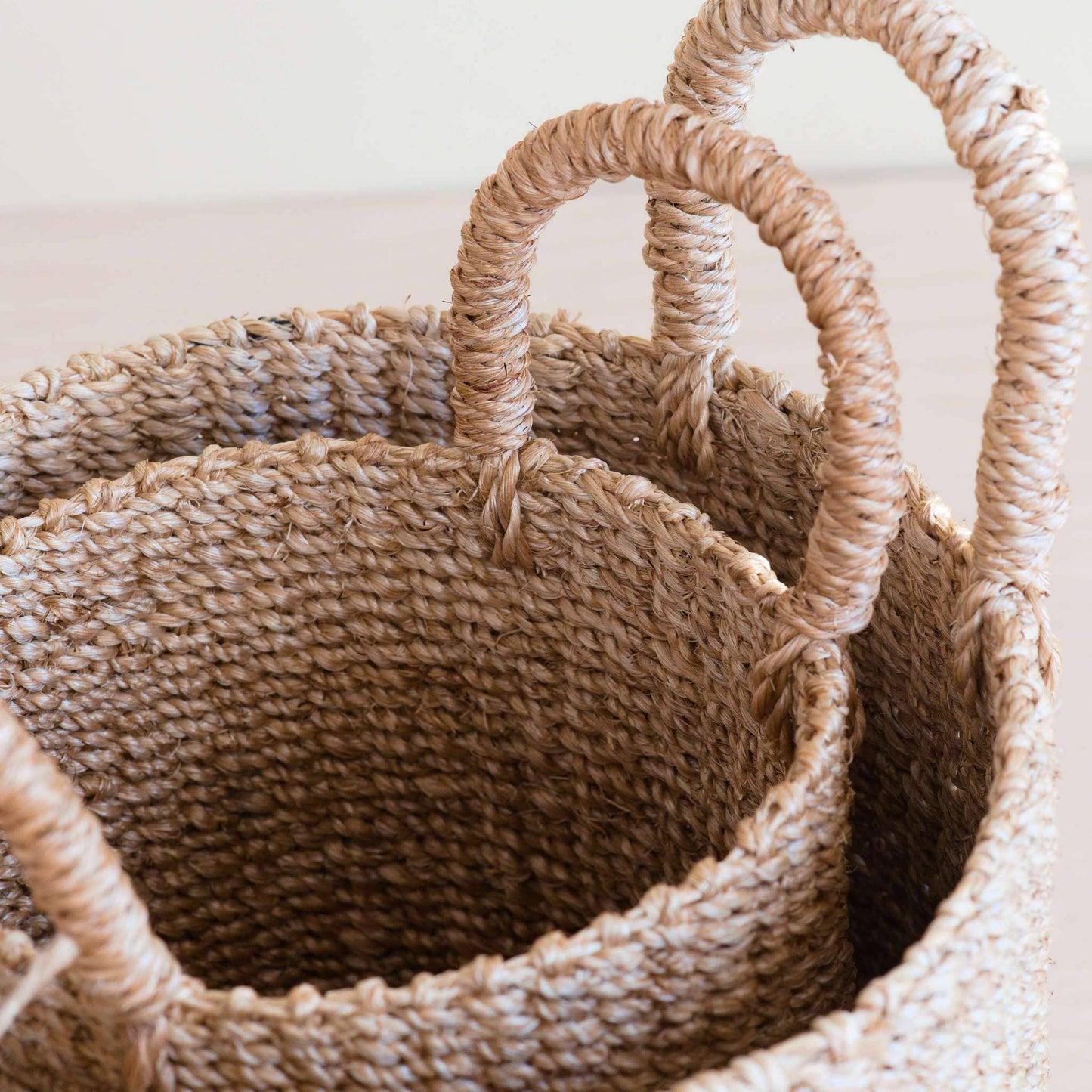 LIKHÂ - Natural Tabletop Mini Basket with Handle Set of 2 - Weave Baskets | LIKHÂ