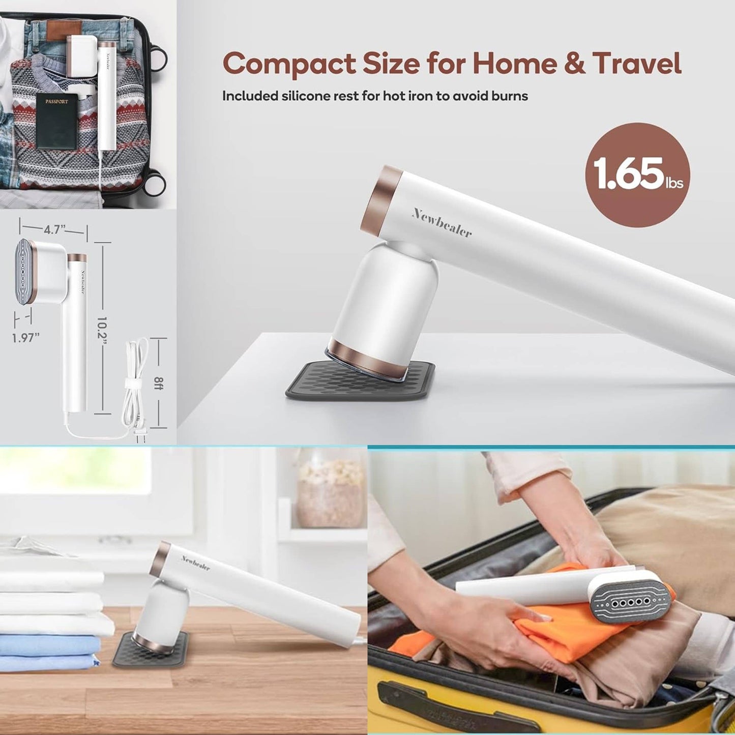 Newbealer - Portable Garment Steamer and Iron, 2 Steam Modes