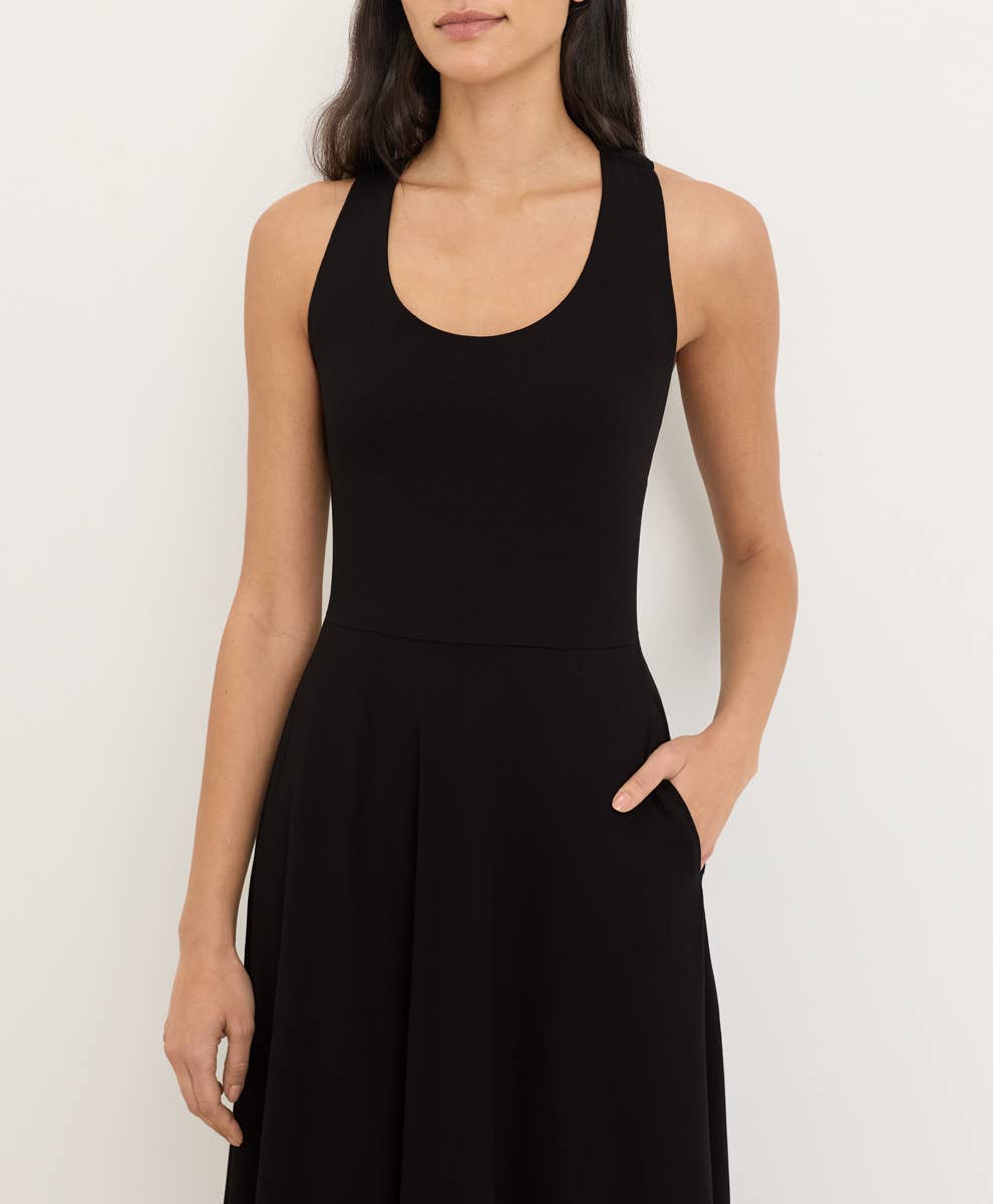 Pact - Women's Fit & Flare Open Back Maxi Dress: Black / Small