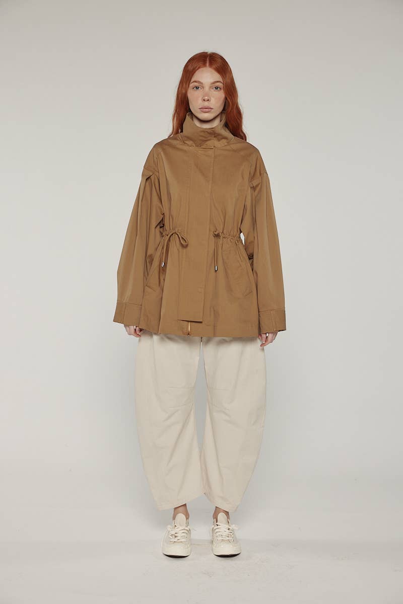 amente - Tie waist utility jacket: Khaki / Solid / M/L