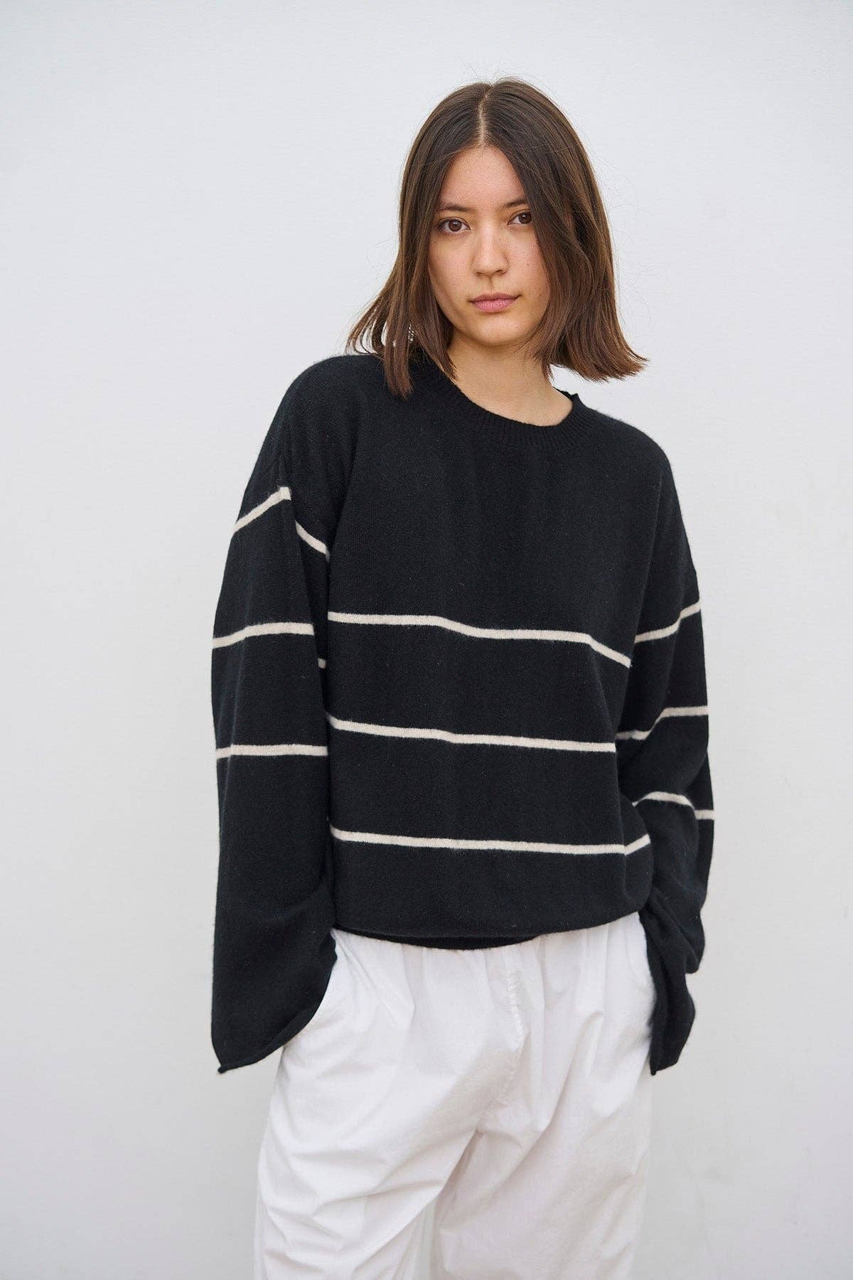 CARE BY ME - SEA STRIPE SWEATER: Wheat / Black / S