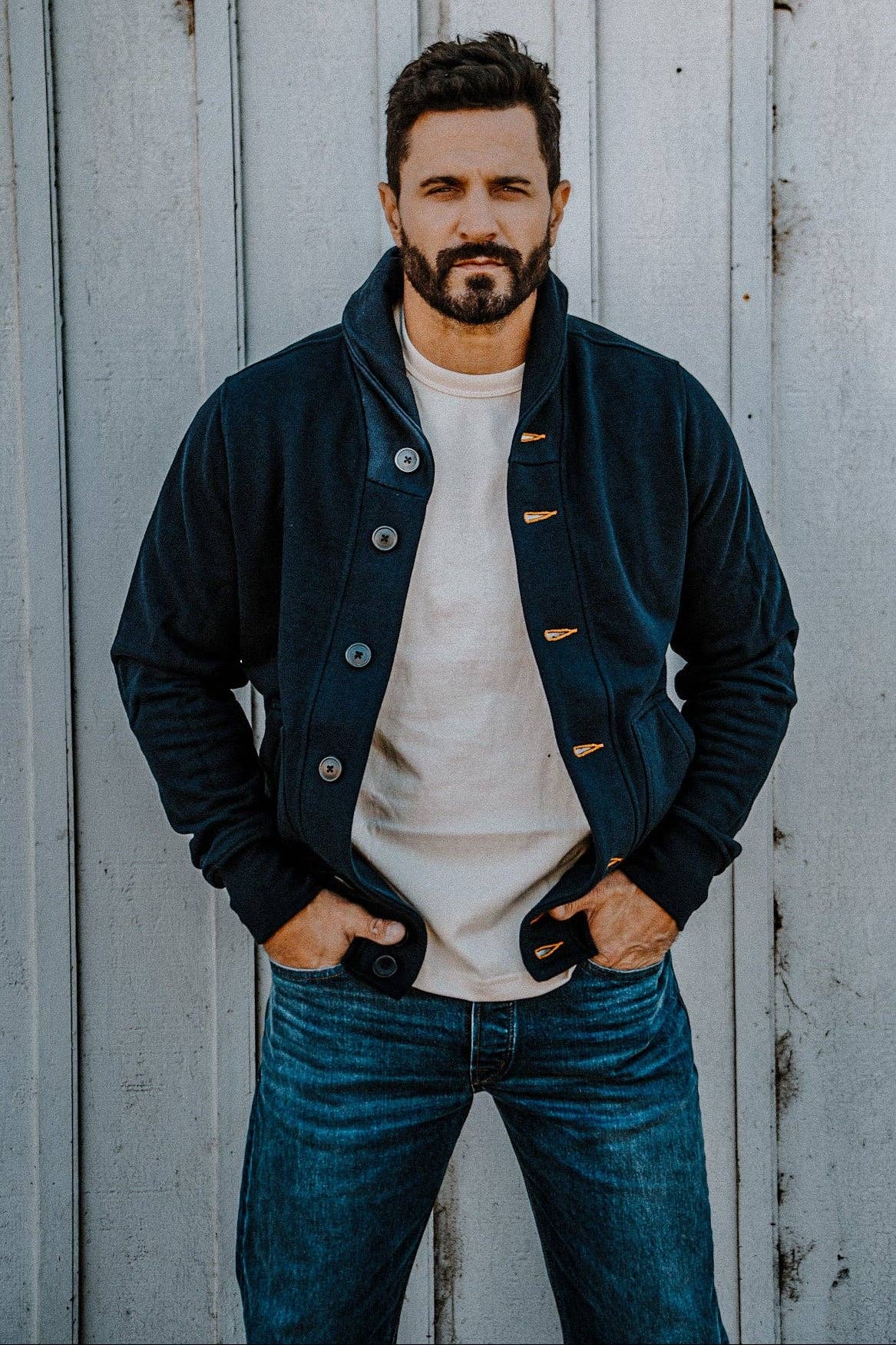 Men | Bodega Cardigan | 14oz 100% Cotton French Terry - Navy