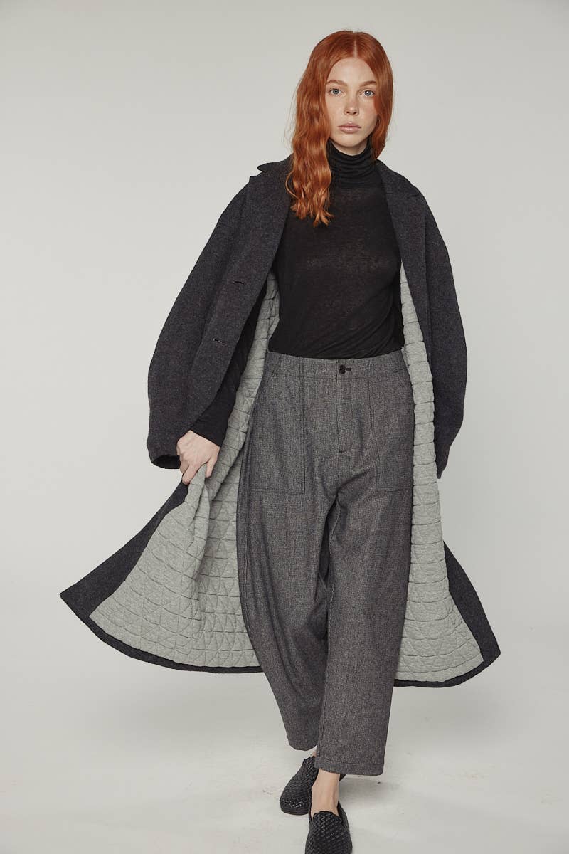 amente - Cocoon sleeve maxi coat: Charcoal / Solid / XS/S