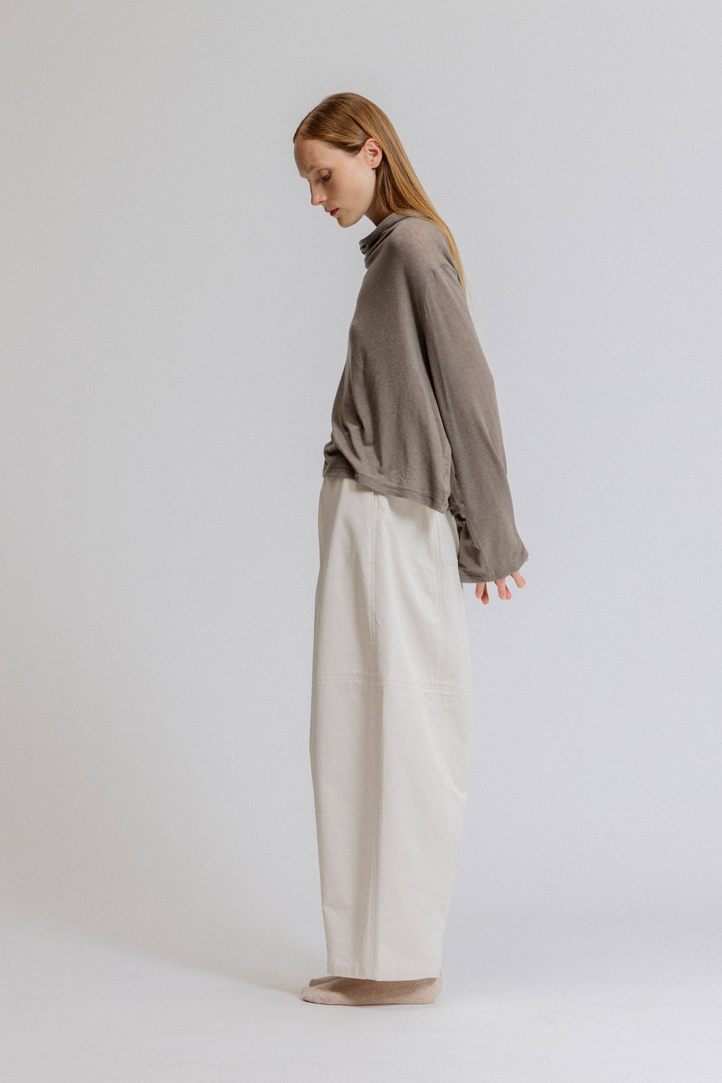 Draped Funnel Neck Stretch Jersey Top: Haze