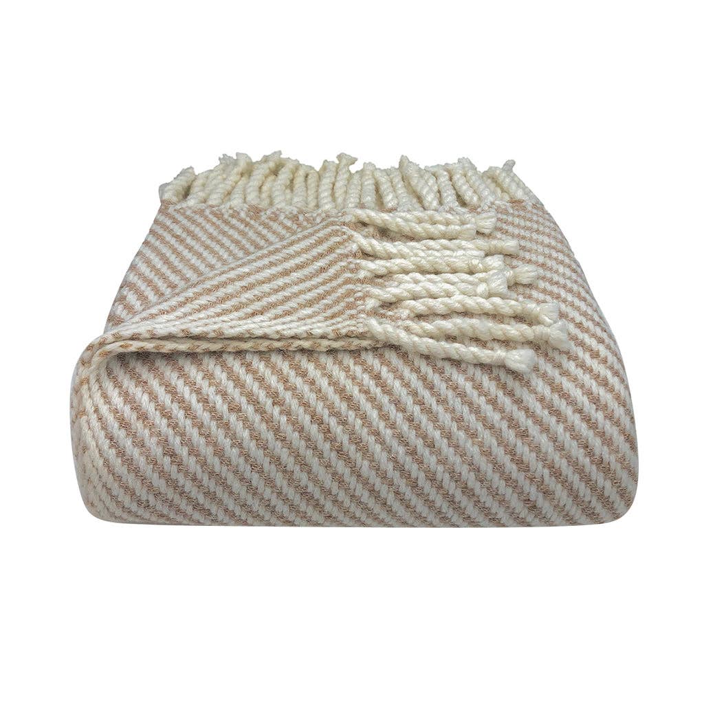 Luxe Camel Ecru Stripe Alpaca Throw