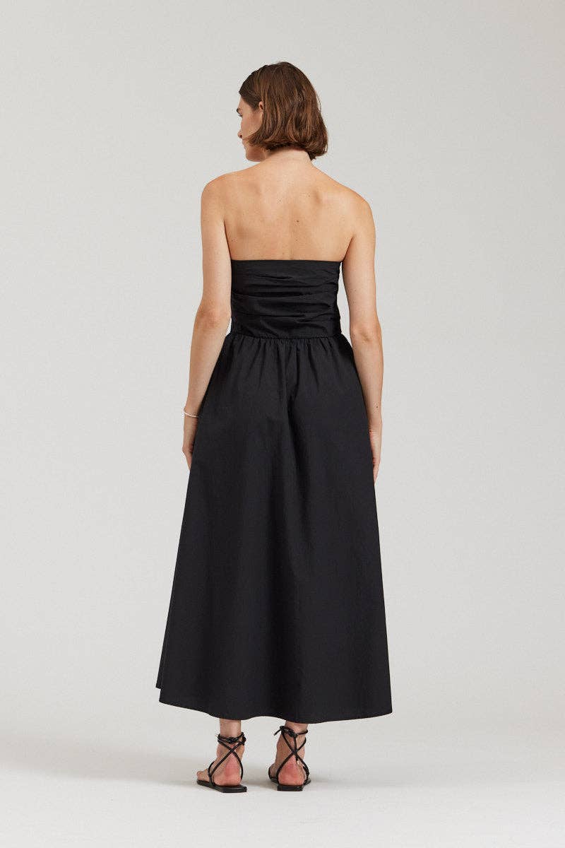 Belen Strapless Cotton Poplin Dress: Black / Small