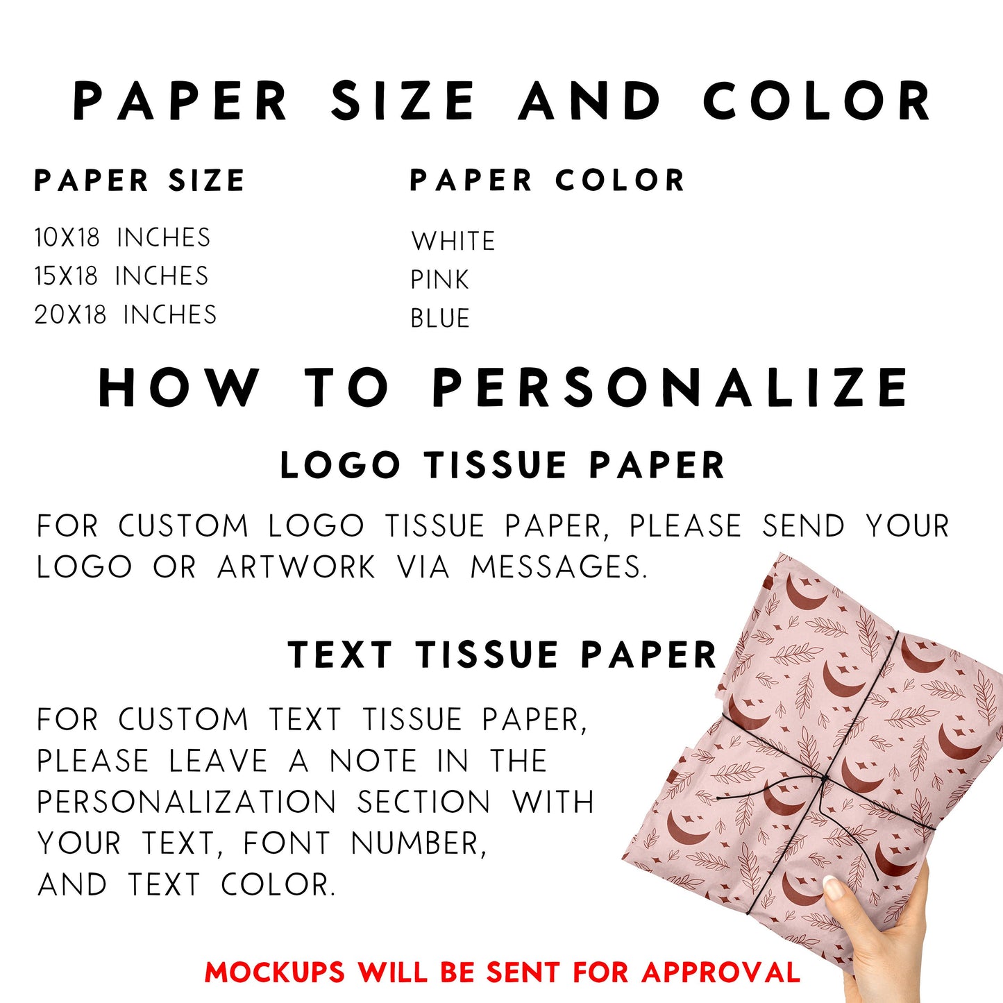 Coaco - Custom Tissue Paper BULK, Branded Packaging, Tissue Paper: White / 20x18