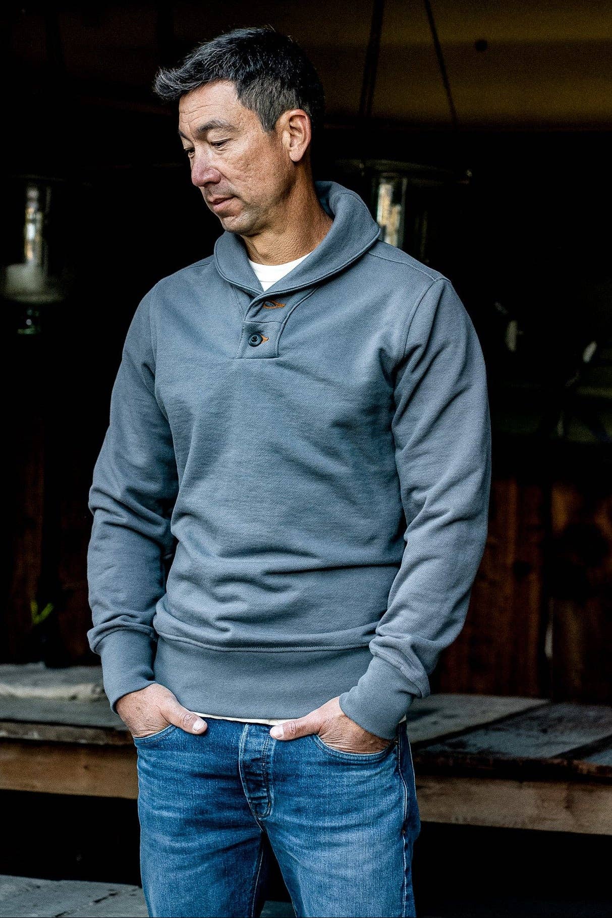 WiesMade - Men | Bodega Shawl Pullover | 14oz 100% Cotton French Terry - Pebble: Pebble / M