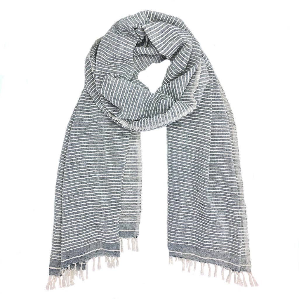 SLATE + SALT - Ethiopian Stripe Wrap Scarf: French Gray
