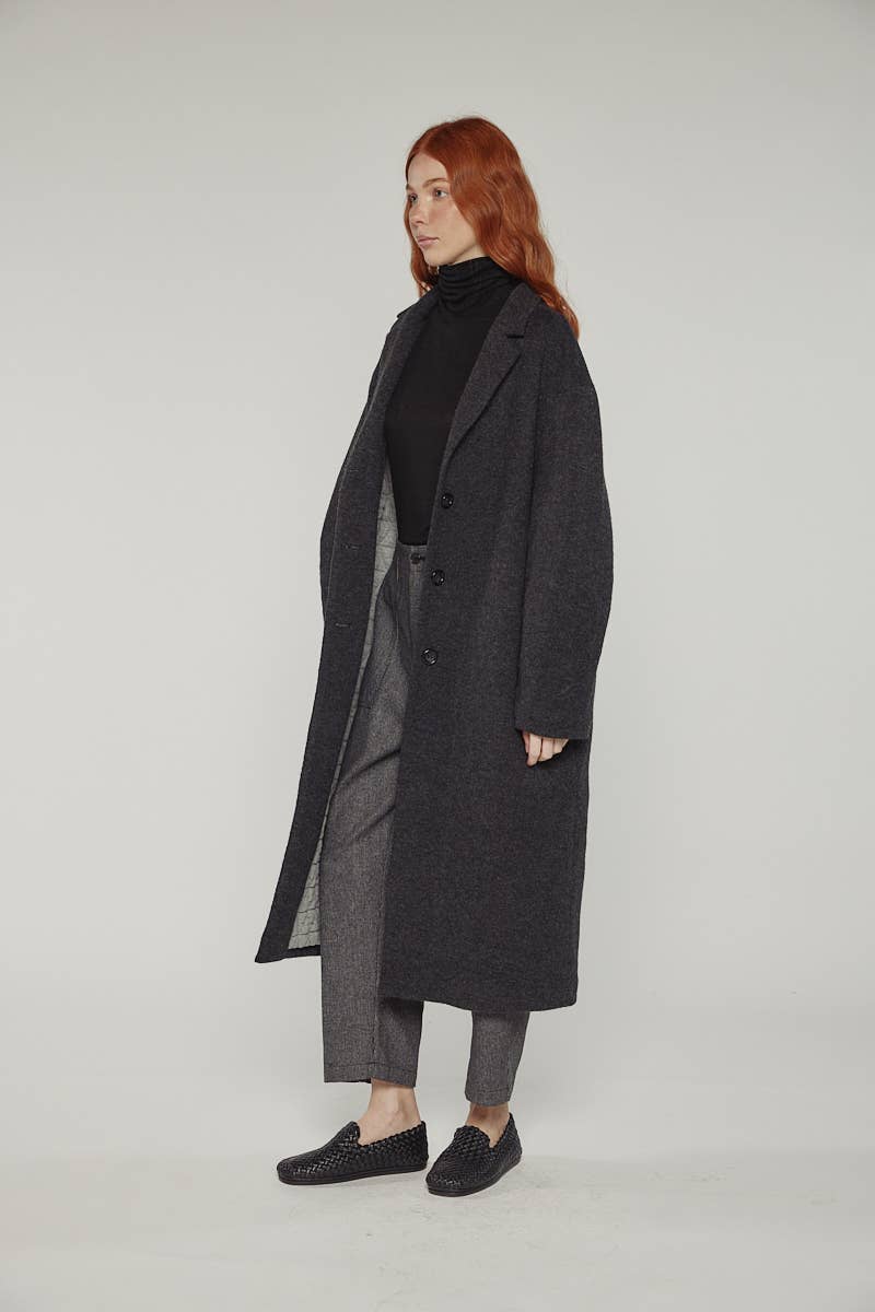 amente - Cocoon sleeve maxi coat: Charcoal / Solid / XS/S