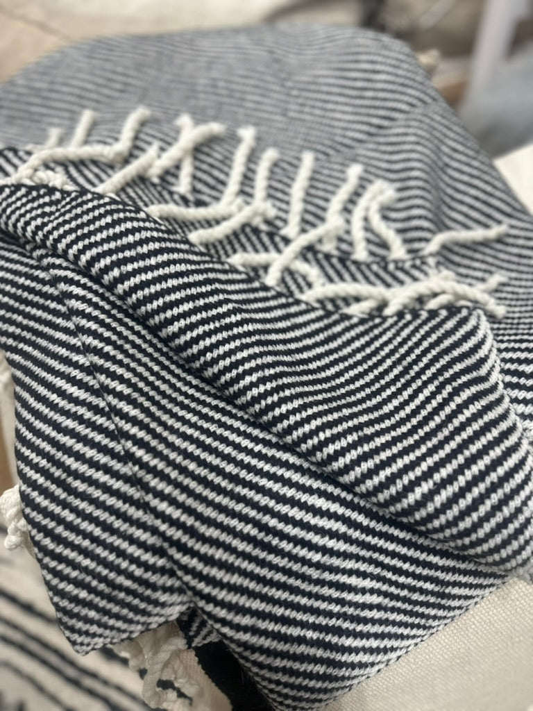 Luxe Black and Ecru Stripe Alpaca Throw