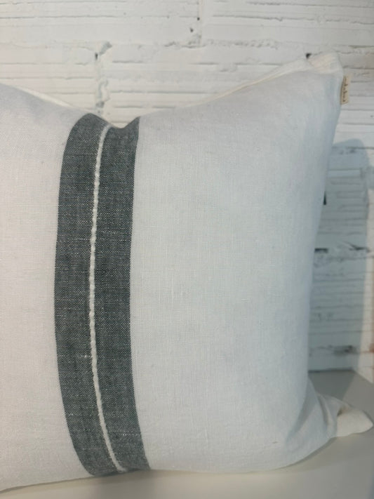 Emmett Linen Stripe Pillow in Chalk White