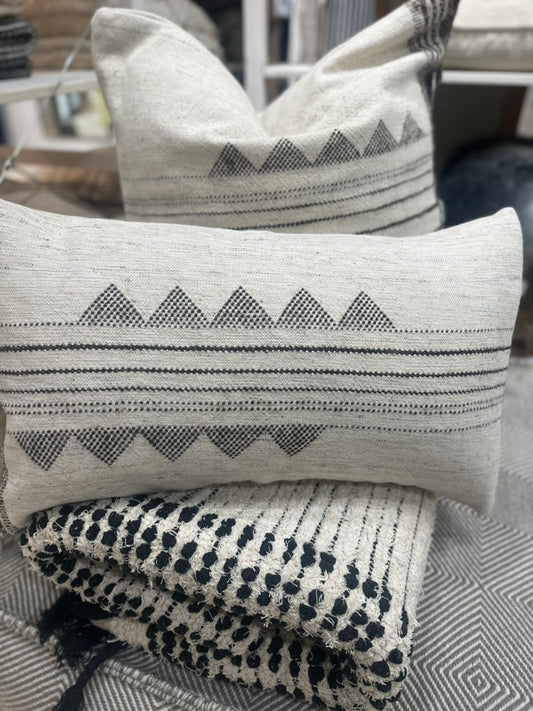 Kora Ecru Large Handwoven Cotton Lumbar Pillow with feather fill