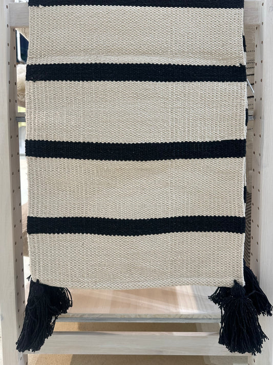 Kai Cotton Table Runner 15"x65": Ecru- Black